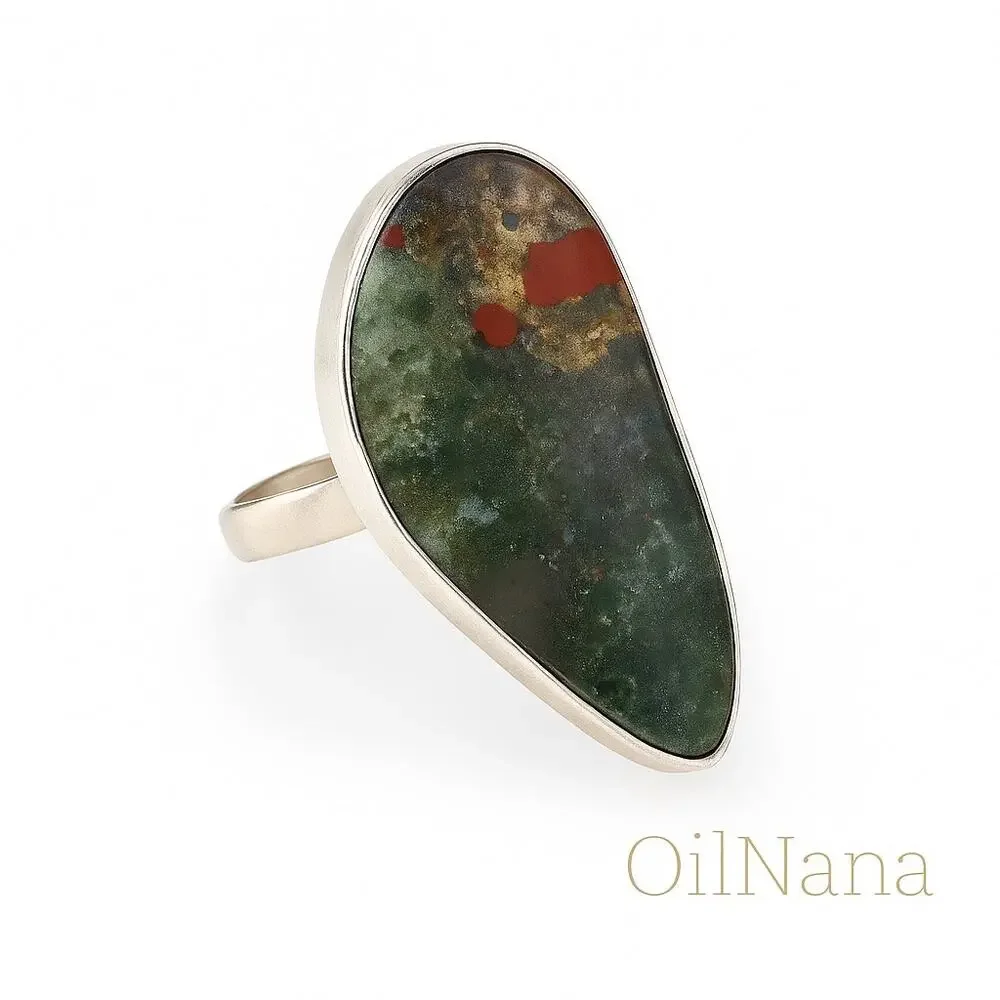 Handmade Natural Bloodstone Ring Silver Plated Genuine Gemstone Size 9.5 - Picture 2 of 8